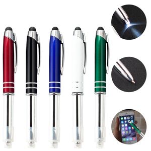 Multifuncional 3 en 1 Bolígrafos de metal Pantalla táctil Stylus Medical LED Light Pen Oficina Papelería Regalos creativos