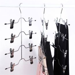 Multifunctionele 4-laags roestvrijstalen broek hanger rack clip rok met 8 clips opslag organizer Bespaar ruimte 220408