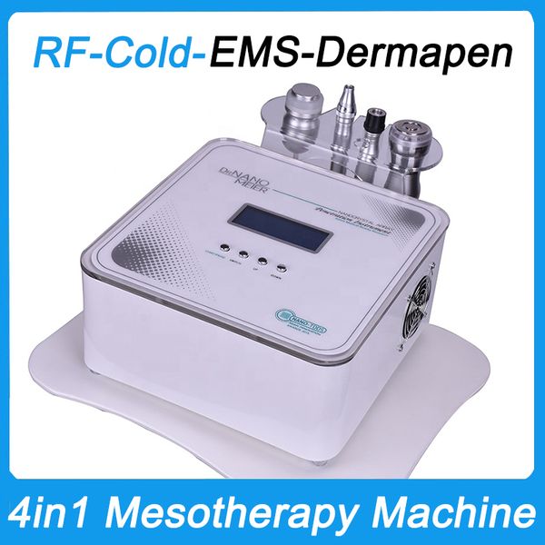 Multifuncional 4 en 1 Mesoterapia sin aguja Cuidado de la piel facial Levantamiento por radiofrecuencia Martillo frío EMS Derma pen Rejuvenecimiento facial Anti envejecimiento Eliminación de arrugas Cryo