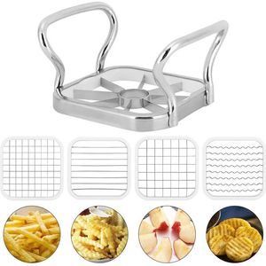 Multifunctional 5 in 1 Fruit Groente Slicer Rvs Aardappel Apple Cutter Fries Making Tool Keukengereedschap Accessoires 210326