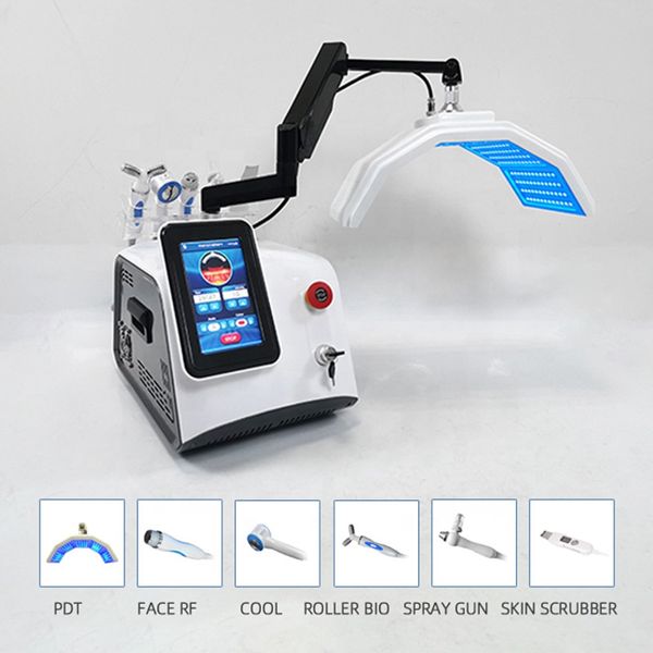 Multifuncional 6 en 1 PDT Terapia de fotones LED LED 7 Color Martillo Cool Oxygen Jet Gun Bio Lift Bio Lift Ultrasoned Scrubber RF REJUENTACIÓN DE TRATAMIENTO