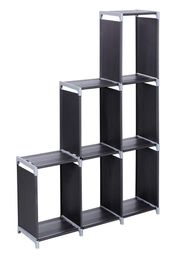 Multifunctioneel geassembleerde 3 niveaus 6 compartimenten opslagplank zwart new4359297