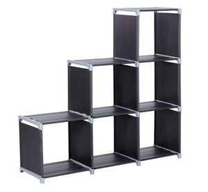 Assemblé multifonctionnel 3 niveaux 6 compartiments étagère de stockage noir new4148933