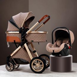 Multifonctionnel bébé 3 en 1 est livré avec siège auto nouveau-né pliable poussette système de voyage luxe infantile chariot poussette05