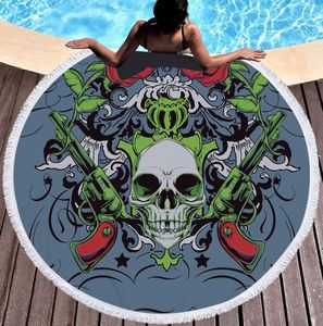 Multifunctionele cirkelvormige strandhanddoek schedel strand deken aangepaste microfiber Europa en amerika ins home decor yoga mat sjaal digitaal printen