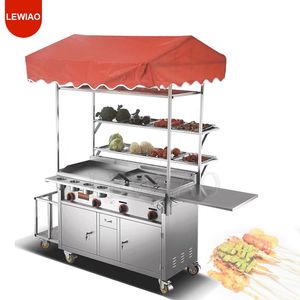 Multifunctionele commerciële straatvoedselwagen Handduw voor Grill Pan Frituurpan Bbq Snackwagen Mobiel