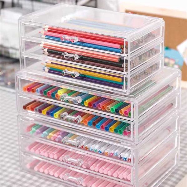 Organizador de escritorio multifuncional Pluma Washi Tape Holder Caja de almacenamiento de maquillaje Accesorios de oficina escolar Papelería 211112