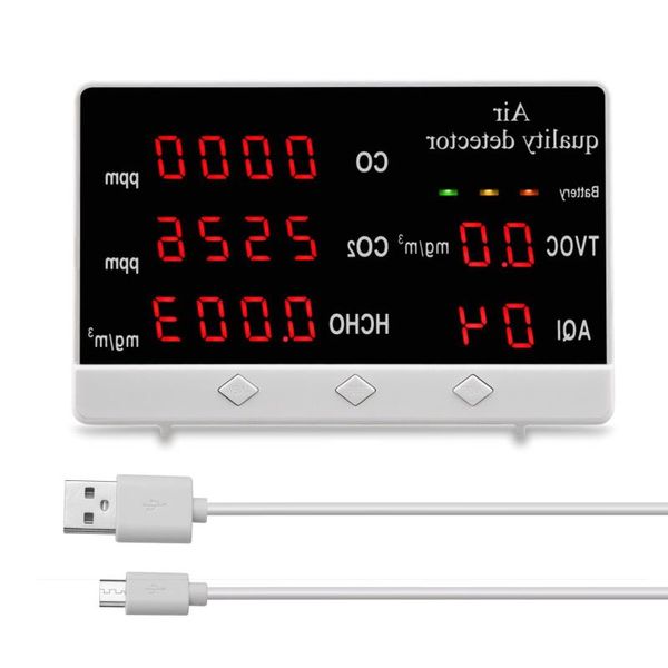 FreeShipping Pantalla digital multifuncional Interior / exterior CO CO2 HCHO TVOC Detector medidor Monitor de calidad del aire de alta precisión Análisis de gas Ktaf