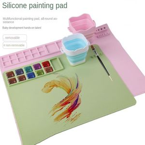 Multifunctioneel doe -het -zelf -siliconen schilderij Mat Palette Kinderen Graffiti Tekeningboord Oil Painting Board kleimat met bekerverfhouder