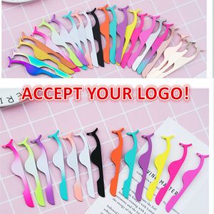 Multifunctionele Valse Wimper Curler Roestvrij Pincet Axiliary Eye Lash Applicator Clip Make-up Tools Accepteren Logo Printing