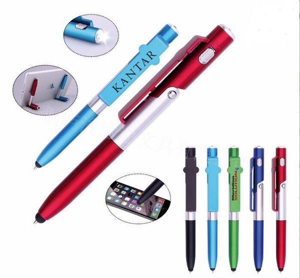 Stylo à bille pliant multifonctionnel, lumière LED, support de téléphone portable, fournitures de papeterie scolaires et de bureau GC774