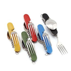 Multifunctioneel vouwmes servies sets draagbare combinatie vouwen bestek sleutelhanger hanger outdoor camping tools 5 kleuren