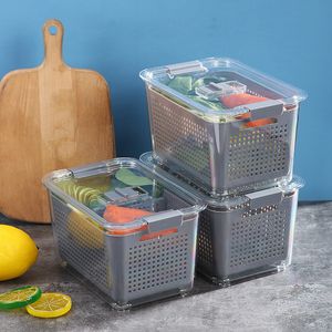 Conjuntos de cajas de almacenamiento de alimentos multifuncionales Lavado de plástico Cesta de drenaje de frutas y verduras Cestas de cocina Refrigerador Cajas de conservación de alimentos ZYY1043