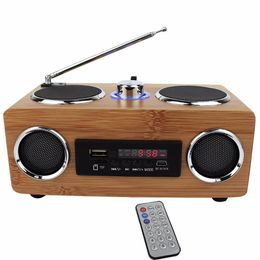 Haut-parleur portable sans fil Bluetooth multifonctionnel en bambou Boombox en bois de bambou Haut-parleur de carte TF / USB Radio FM avec télécommande Lecteur MP3