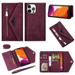 Multifunctionele iPhone-hoesje Wallet Telefoon hoesjes Crossbody Pu Leather 3 Molds Skin Feeling Flip Standstand Cover Cover Coin Purse voor iPhone 14 13 12 11 Pro Max XR X Plus