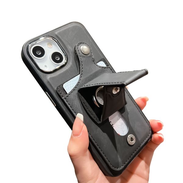 Étuis de téléphone en cuir multifonctionnels avec poche pour carte de béquille pour iPhone 14 Plus 13 12 11 Pro Max XR X 8 7 Couverture de portefeuille anti-chute antichoc