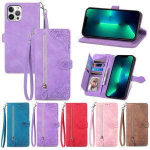 Multifunctionele lederen portemonnee hoesjes voor iPhone 15 14 Max 13 Pro MAX 12 11 XR XS 8 7 6 Plus Mode Kant Bloemenprint Houder Flip Cover Credit ID-kaartsleuf Meisjes Boek Portemonnee