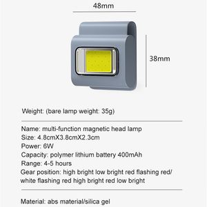 Multifunctioneel LED -draagbaar licht met magnetisch oplaadlicht Kleding Clip Running Licht Siliconen Werk sterk lichte koplamp