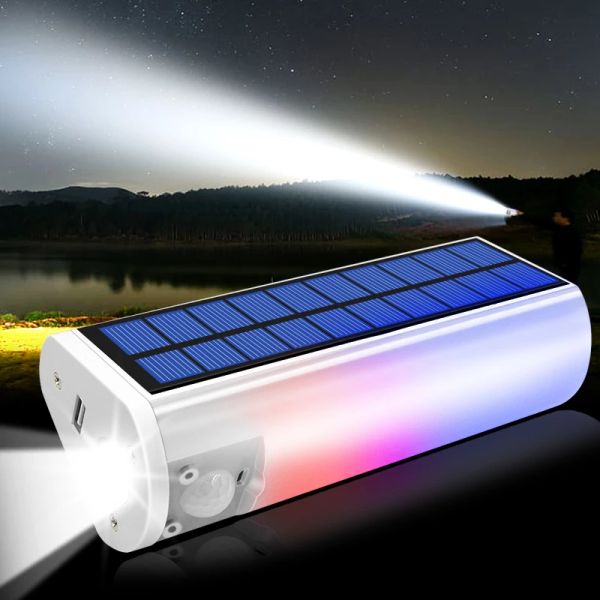 Luz multifuncional 650lm linterna Solar para acampar linternas solares portátiles antorchas cargador de teléfono lámpara impermeable para interiores y exteriores