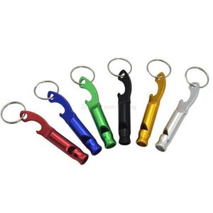 Multifunctionele metalen Fluitje Sleutelhanger Outdoor Gadgets Aluminium flesopener Emergency Survival tool Voor Kamperen Wandelen Training sleutelhanger fluitjes