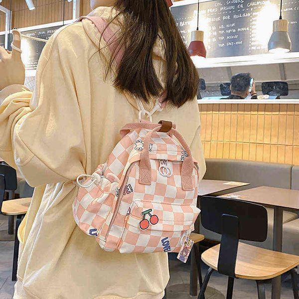 Mini sac à dos multifonctionnel pour femmes, petit sac à bandoulière à carreaux de couleur contrastée, adapté aux écolières adolescentes, nouvelle collection printemps 220506