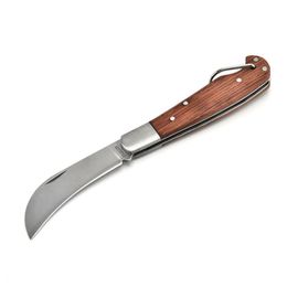 Herramienta EDC multifuncional para exteriores, cuchillo plegable con mango de palisandro, hoja 2Cr13, cuchillo con forma de seta, herramienta de supervivencia para caza y acampada