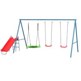 Multifunctional Outdoor Swing Set for Kids, UV & Water-Resistant, Adjustable Spinning Nest Swing, Slide, and Swing Seats, Heavy-Duty Steel Frame, 4-Child Capacity