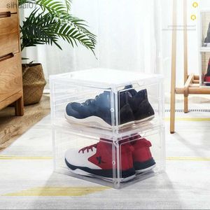 Boîte à chaussures en plastique multifonctionnelle boîte de rangement transparente boîte à chaussures de charge empilable boîte de chargement à rabat et organisateur de maquillage L230705