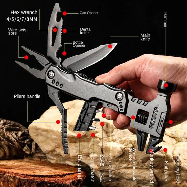 Pince multifonctionnelle Multitool Claw Hammer Outil en acier inoxydable avec gaine en nylon pour la survie en plein air Camping Chasse Randonnée 240108