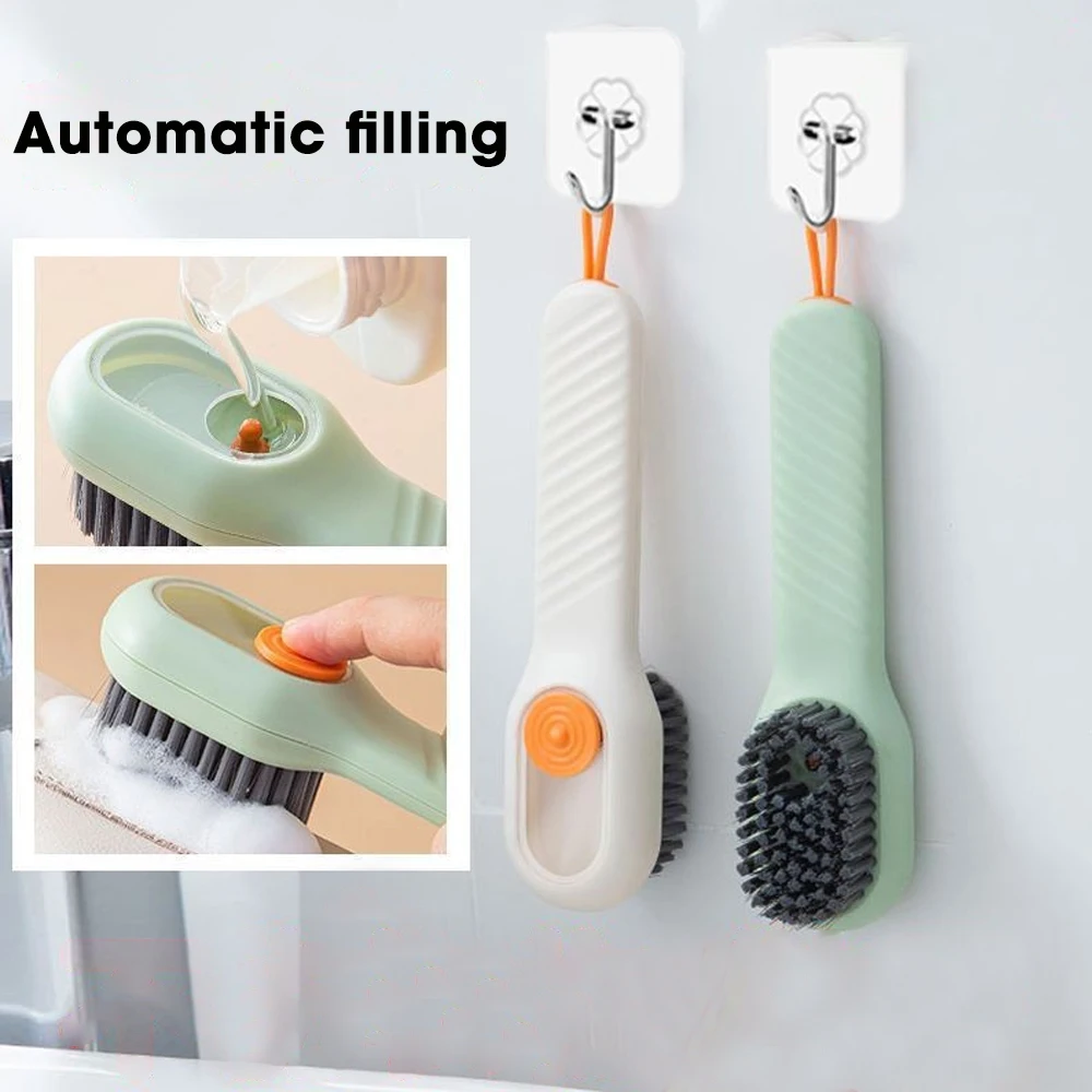Multifunktionella skoborstar med tvåldispenser Långhandtag borstrengörare för klädskor hushåll tvättstädborste