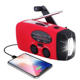 Radio solaire multifonctionnelle à manivelle FM AM WB NOAA Météo 2000 mAh Charge USB Lampe de poche LED d'urgence Interdiction d'alimentation 240111