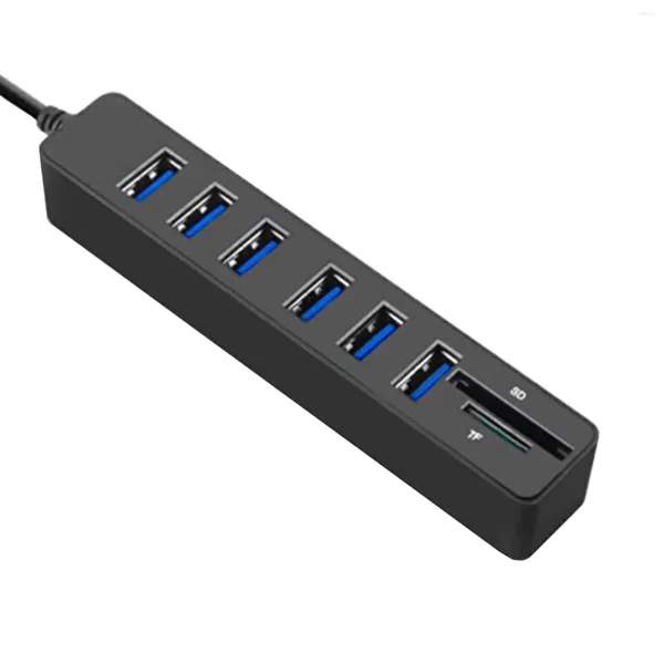 Répartiteur multifonctionnel Long 6 ports transfert de données TF 2.0 pour PC portable Hub USB lecteur de carte pratique haute vitesse noir