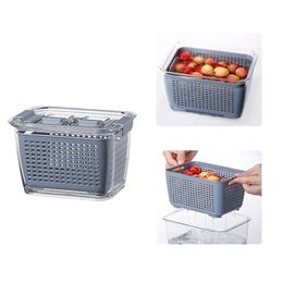 Boîte de rangement multifonctionnelle en plastique lavage fruits et légumes égouttoir panier de cuisine réfrigérateur boîte de conservation des aliments 2010302726
