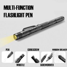 Multifunctionele Tactische Pen Met Licht Outdoor Zelfverdediging Zaklamp Gebroken Raam Kegel Fluitje Flesopener Schroevendraaier 240123