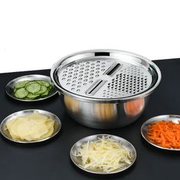 Coupe-légumes multifonctionnel 3 pièces/ensemble panier de vidange en acier inoxydable, râpe à légumes de cuisine, Pot assiette de fruits et légumes 240105
