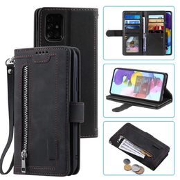 Étuis portefeuille multifonctionnels en cuir pour Galaxy S22 Ultra Plus A33 A53 A22 A82 5G Iphone 13 Pro Max Zipper Bling Glitter Sparkle 9Cards Slot Holder Flip Cover Pouch