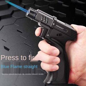 Multifonctionnel coupe-vent briquet pistolet en forme de flamme bleue feu fort réglable Charge directe cigare fumer accessoires de cuisine l YIC1