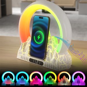 Chargeur sans fil multifonctionnel, alarme FM TF, haut-parleur Bluetooth, lumière RGB, Station de charge rapide pour Iphone et Samsung