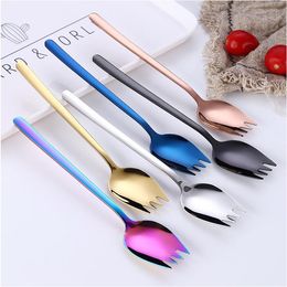 Spork multifonctionnel 2 en 1 argenterie fourchette cuillère couleur acier inoxydable 304 or fourchette nouilles manger SN1605