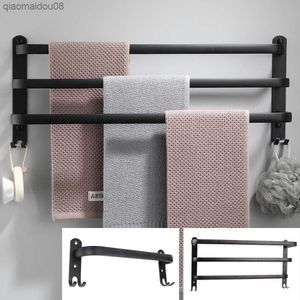 Multilayer Aluminium Handdoekhouder 30-50 CM Badkamer Accessoires Handdoek Hanger Mat Zwart Handdoek Bar Wandmontage Handdoekenrek L230704