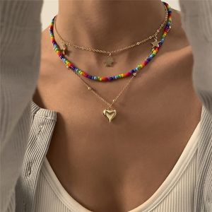 Multilayer Boho Seed Bead Choker Kettingen voor Vrouwen Halsketting Candy Star Heart Hanger Ketting Sieraden Collier Femme