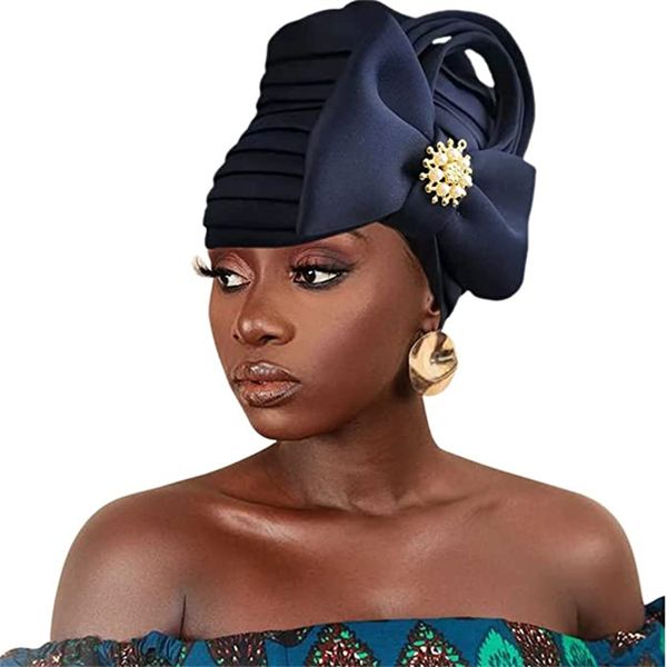 Pajarita multicapa, diadema africana para mujer, turbante de diamantes, gorro nigeriano para boda, Gele, pañuelo musulmán para la cabeza, gorro, envolturas para la cabeza para mujer