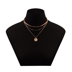 Collier ras du cou multicouche Chaînes en or argentées Colliers avec pendentif en forme de pièce de monnaie Bijoux de mode pour femmes Cadeau de volonté et de sable