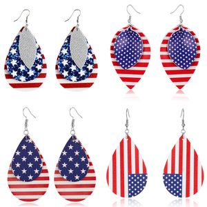 Pendientes de cuero de PU con purpurina multicapa con estampado de rayas, bandera estadounidense, hoja, pendientes de gota de agua, joyería de moda, accesorios para mujer X0709 X0710