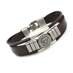 Meerlagige lederen armband oude anker charme zwart bruine armbanden polsband bangle manchet voor vrouwelijke mannen mode sieraden wil en sandy