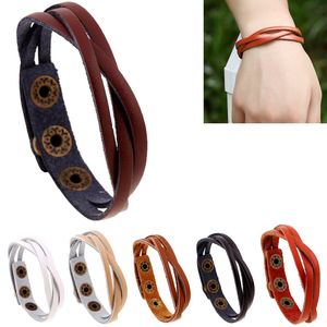 Multilayer Lederen Wrap Armband Button Polsband Bangle Cuff voor Dames Heup Hop Mode-sieraden