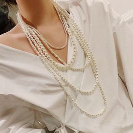 Collier Long multicouche de perles pour femmes, tempérament élégant, décorations de robe de soirée, chaîne de pull, 240227