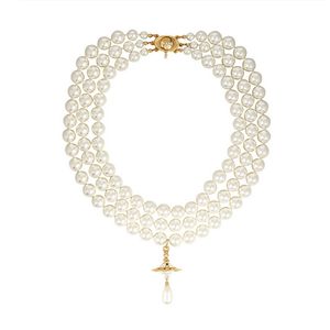 Collar colgante de planeta de perla multicapa Mujeres Collares de cadena de Saturno para joyas de moda de fiesta de regalo
