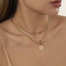 Multilayer Ronde Munt Hanger Ketting Collares Gouden Kleur Mode Verklaring Cross Chain Women Neck Jewelry Gift