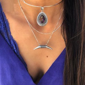 Colliers multicouches avec pendentif en cristal violet pour femmes, ras du cou, style bohème, bijoux de mariage, nouvelle mode